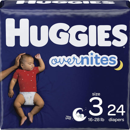 HUGGIES Nighttime Baby Diapers Overnites, White, Size 3 , 24 Count