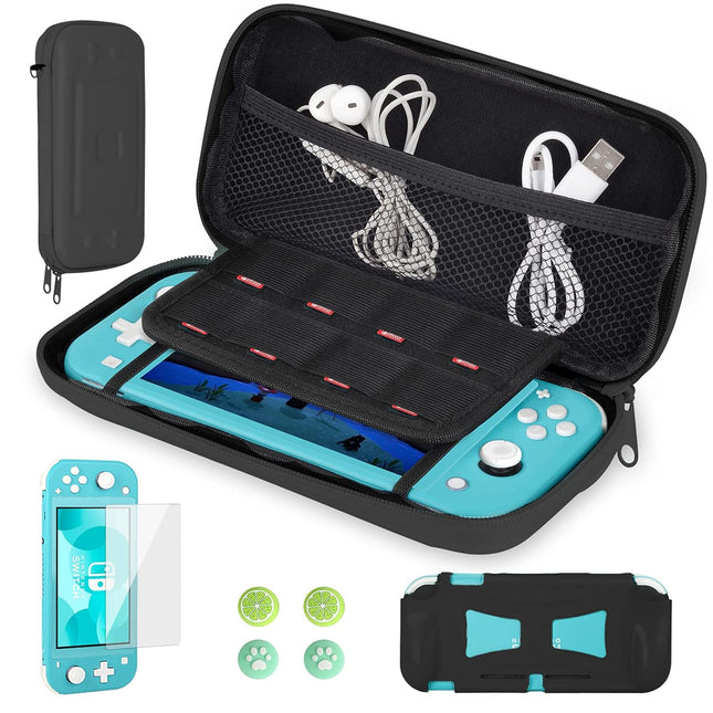 Carrying Case for Nintendo Switch Lite - with 1 Screen Protector, 1 Grip Case and 4 Thumb Grip Caps, Ultra Slim Premium