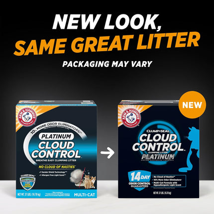ARM & HAMMER Cloud Control Platinum Cat Litter, Multi-Cat Clumping Litter, Hypoallergenic and Dust-Free, 14-Day Odor Control, 37 lbs