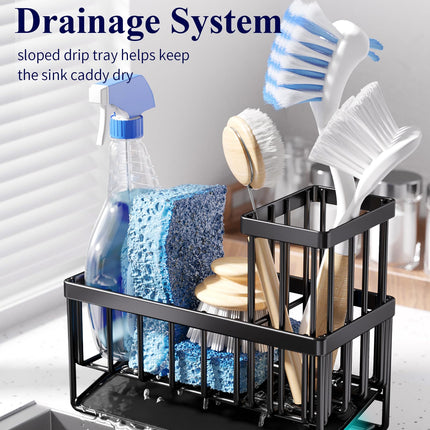Sponge Holder for Kitchen Sink, 7.9" Wide - 1 Tier, Black