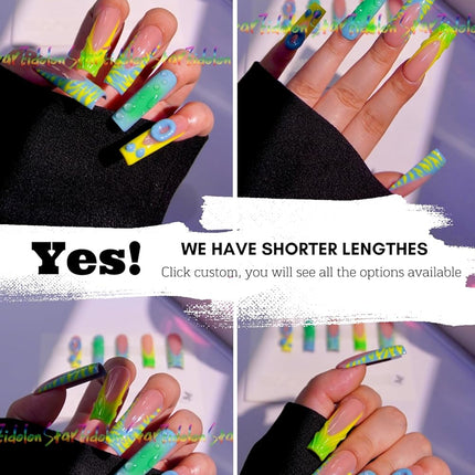 HAND-PAINTED Purple False Nails Set Coffin Press on Nails Pressons Kit Medium Length Stick on Nails Shoot Nail Art Short Nails with Nail Glue on Nails Square, Long Almond Nail (TJ47, Medium)