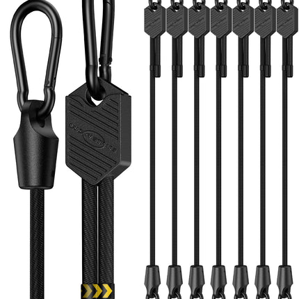 Lucky Straps 48" Black Adjustable Carabiner Bungee Cords with Hooks, 8 Pack