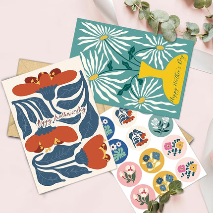 24 Pack Floral Happy Mother's Day Cards with Envelopes, 8 Flower Designs Mothers Day Cards for Family Friends Coworkers, Blessings Inside, 4x6in