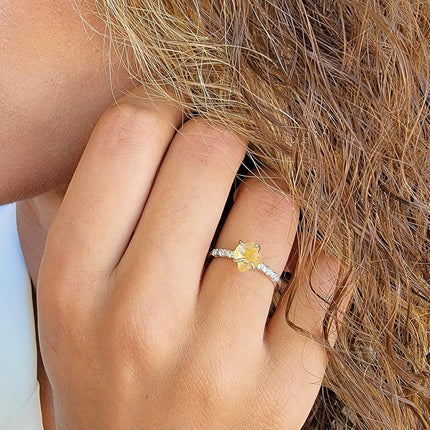 Real Raw Crystal Dainty Ring white Gold Birthstone gift for sister daughter niece Christmas birthday Uniquelan Jewelry