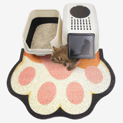 Cute Cat Litter Mat 24”x16”, Litter Box Mat, Litter Trapping Mat, Soft on Kitty Paws, Easy Clean, Anti Slip, Pet Accessories, Door Floor mats - Grey Pink