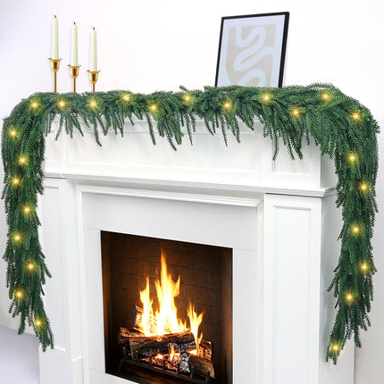 6Ft 2Pcs Artificial Norfolk Pine Garland, Real Touch Faux Greenery for Fireplace Mantel Staircase Wall, Christmas Hanging Indoor Outdoor Decor