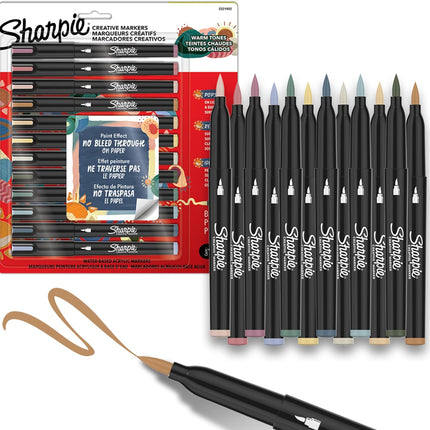 Sharpie Creative Markers, Warm Tones, Water-Based Acrylic Markers, Fine Tip, 12 Count