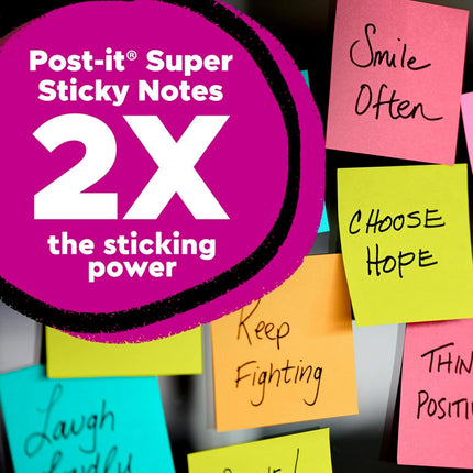 Super Sticky Notes, 24 Sticky Note Pads, 3 x 3 in., School Supplies, Office Products, 2X the Sticking Power, Supernova Neons Collection
