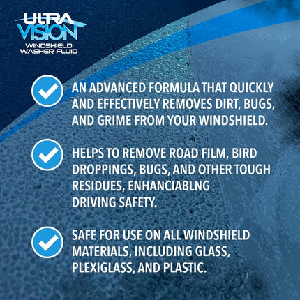 ULTRA 1PLUS Windshield Washer Fluid - Advanced Formula for Car Windshield Wiper Fluid Crystal-Clear Vision in Weather Conditions +32F - All Weather - Bug Remover - 1 US Quart