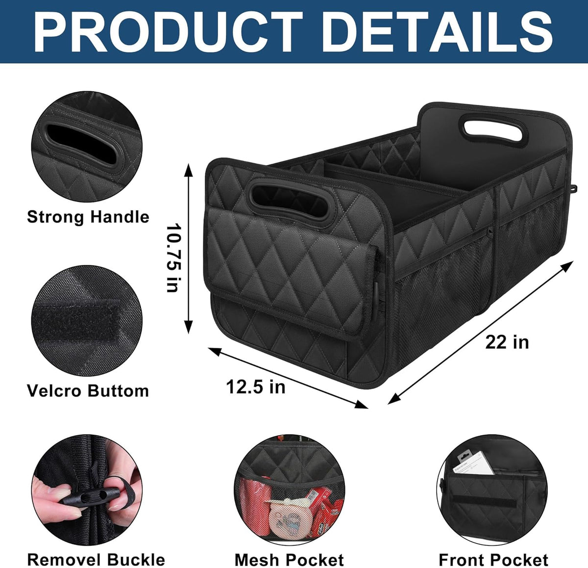 50L Waterproof Polyester Car Trunk Organizer in Black - photo 4