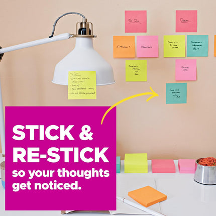 Super Sticky Notes, 24 Sticky Note Pads, 3 x 3 in., School Supplies, Office Products, 2X the Sticking Power, Supernova Neons Collection