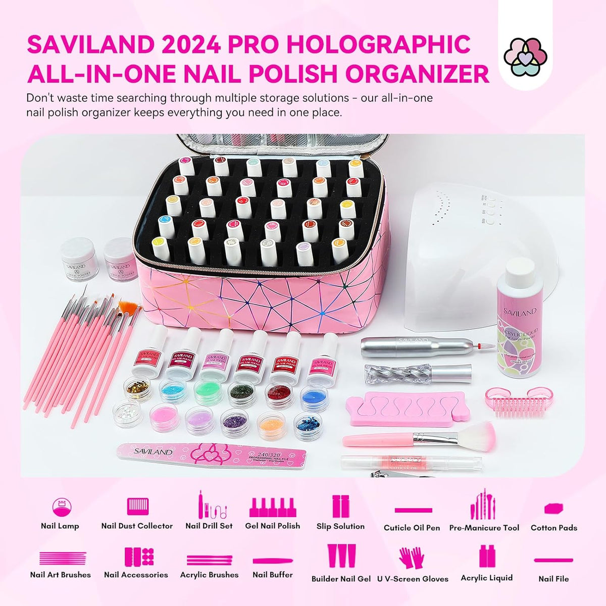 Nail Polish Organizer Bag: PU Leather Nail Polish Storage Organizer Holds 30 Bottles & Nail Lamp, Nail - photo 3