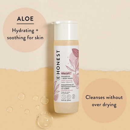 The Honest Company 2-in-1 Cleansing Shampoo Body Wash Gentle for Baby, Naturally Derived Tear-free Hypoallergenic Sweet Almond Nourish 10 fl oz