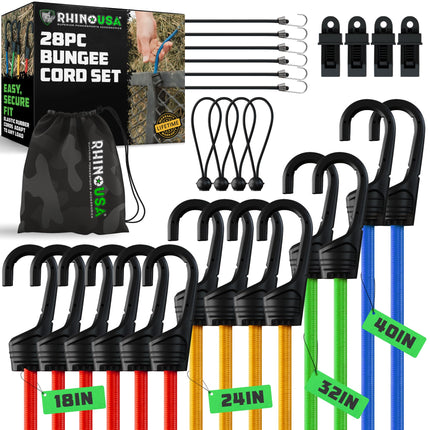 Bungee Cords with Hooks (28-Piece) - Heavy Duty Outdoor Assorted