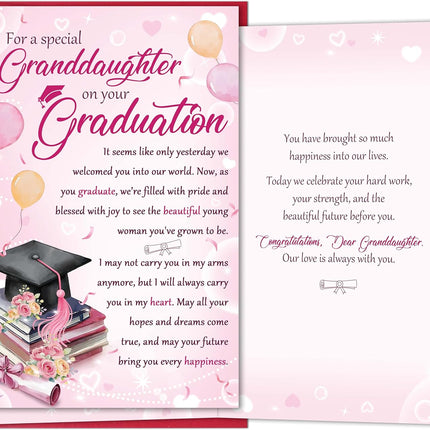 Graduation Card for Granddaughter, Heartfelt Granddaughter Graduation Card Gift from Grandma Grandpa, Proud of You Cards for Her