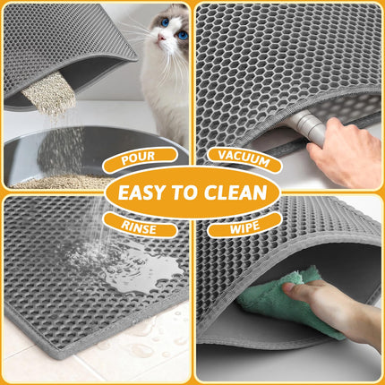 Litter Box Mat, Double-Layer Urineproof Design, 30" x 24" Gray