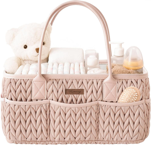 Blush Braided Quilted Diaper Caddy Organizer