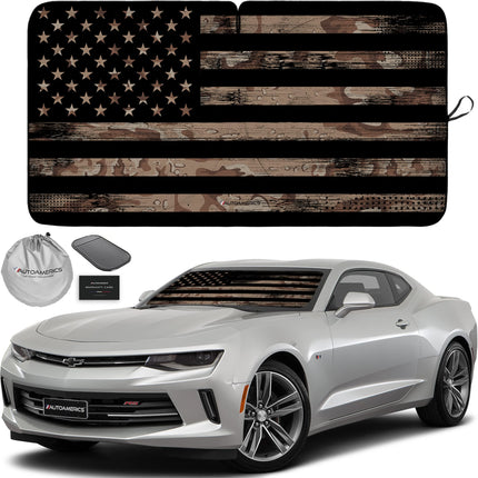 1-Piece Windshield Sun Shade Grunge American Flag - 4 USA Design - Foldable Car Front Window Sunshade for Most Sedans SUV Truck - Blocks Max UV Rays and Keeps Your Vehicle Cool - Medium