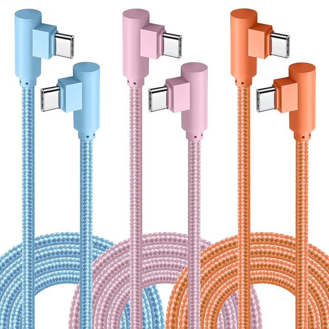 USB C Cable 10FT, 3Pack Power Delivery 60W Nylon Braided C to C Cable 90 Degree Type C Fast Charging Cord for iPhone