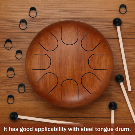 4pcs Wood Handle Steel Tongue Drum Mallets, Xylophone Mallets with 8 Finger Cots Glockenspiel Drumsticks Rubber Percussion Sticks for Marimba Timpani Tongue Drum Bell
