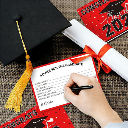 50PCs Graduation Wish & Advice Cards for Class of 2026 - Graduation Party Favors ，Graduation Decorations, Congrats Grad Graduation Cards to Cherish Memories（Red and Black）