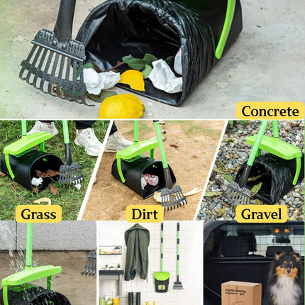 40.16" Pooper Scooper Set – Swivel Bin & Rake Kit with 100 Waste Bags