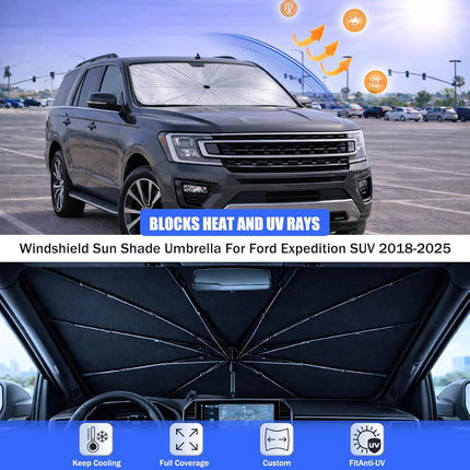 2026 Upgraded Car Windshield Sun Shade Umbrella - Custom-Fit for Ford Expedition SUV 2018-2025 Umbrella Sunshade,Easy Install,UV Protection & Heat Reflective,Keep Interior Cooler