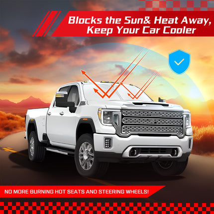 Windshield Sun Shade for Chevy Silverado/GMC Sierra 1500 2500 3500 2019-2025 2026, Custom Fit Foldable Front Window Sunshade Sun Visor Protector, Block UV Rays Keep Your Car Cooler