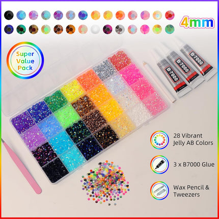 20000Pcs Color 4mm Rhinestones Bedazzling Kit with Tools, Resin Rhinestones for Bedazzling, Flatback Resin Gems for Crafts, Bedazzler Kit for Diamond Art Clothing Shoes Makeup Tumblers