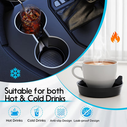 Universal Waterproof Non-Slip Car Cup Coasters, 2 Pack Black - photo 2