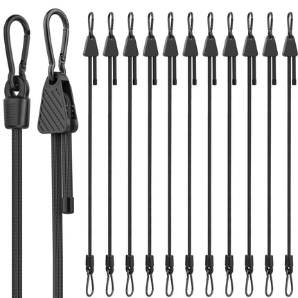 Adjustable Bungee Cords with Hooks, 6 Pack Heavy Duty Outdoor Carabiner Bungee Cord, Black Super Elastic Bungee Straps Easily Adjust from 7" to 48", Great for Cargo, Camping, Bike Racks, Tents