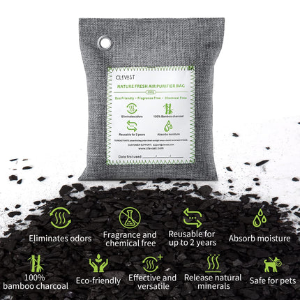 Bamboo Charcoal Air Purifying Bags - (Large, 4×200g), Removes Odors and Moisture, Nature Fresh Air Purifier Bags, Odor Eliminator for Home, Car, Pets, Bathroom, Basement
