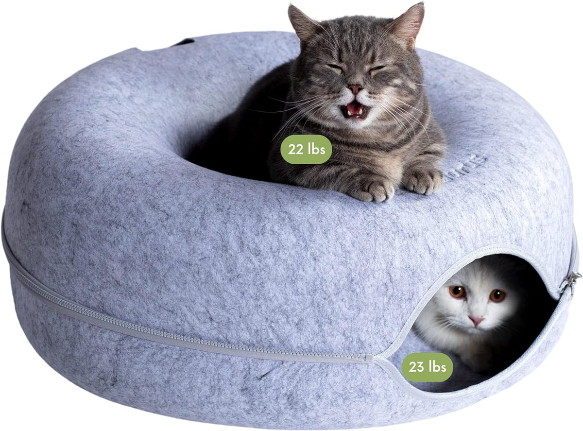 Light Gray Large Peekaboo Cat Cave Donut Bed for Large Indoor Cats