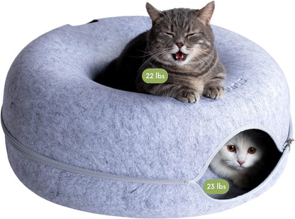 Light Gray Large Peekaboo Cat Cave Donut Bed for Large Indoor Cats