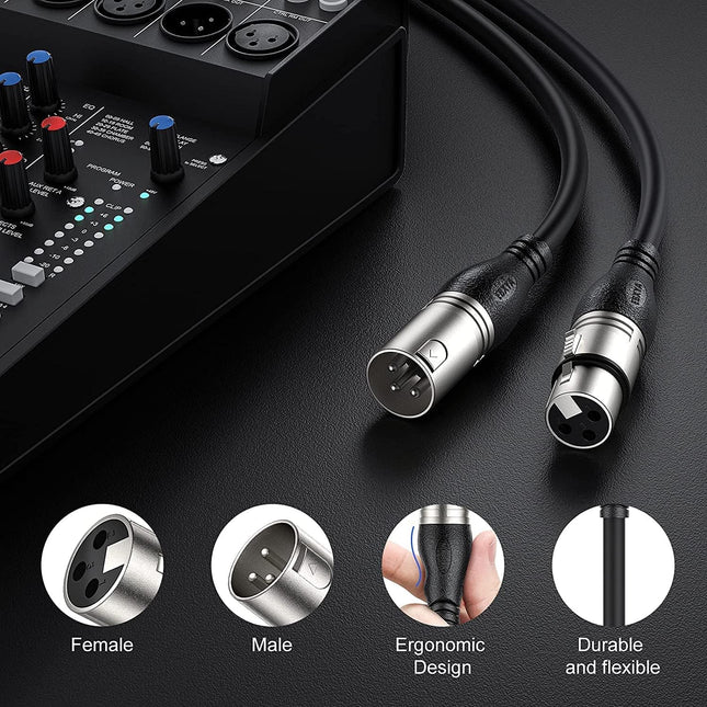 XLR Cable 50ft 2 Packs - Premium Balanced Microphone Cable with 3-Pin XLR Male to Female Mic Speaker Cable, Black