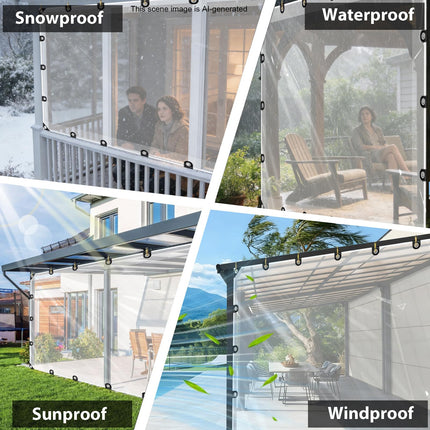 6x12ft Clear Tarp with Grommets, Transparent Heavy Duty Waterproof Tarp Cover with Reinforced Edge,Protects Against Water, Tear, Cold Weather Resistan for Greenhouse Balcony Garden.