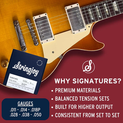 Stringjoy Signatures 11-50 Balanced Medium Gauge – Nickel Wound Electric Guitar Strings - Balanced Tension for Exceptional Playability and Powerful Tone, Electric 6 String Set, 1-Pack