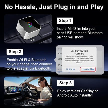 2026 Upgraded Mini Wireless CarPlay Adapter for CarPlay & Android Auto, Plug & Play, Fast, Auto Connect, No Latency 2in1 Car Play Wireless Adapter for iPhone iOS 10+ Android 11+ Information Display