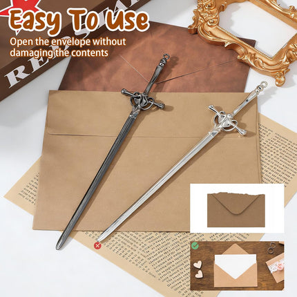 2 Pack Letter Openers, Sword Letter Opener with Ergonomic Handle, Mail Opener Tool for Home & Office Use (Silver & Black, 8.07x1.65 Inch)