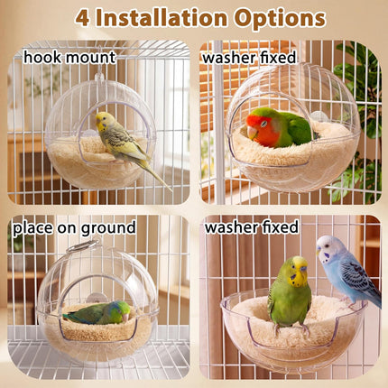 Transparent Chewproof Budgie Bird Breeding Nest for Cage, 360° Clear View Small Parakeet Nest with Washable Pad, Hanging Bird Bed for Lovebirds Budgie, Easy Clean & Quick Setup for Cozy Sleep