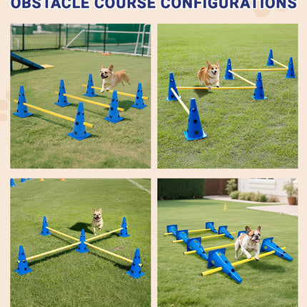 Dog Agility Course Backyard Set, Dog Agility Hurdle Cone Set with Height Adjustable Crossbar for Rehabilitation & Beginners, Dog Agility Equipment for Dog Obstacle Course - 12 Inch