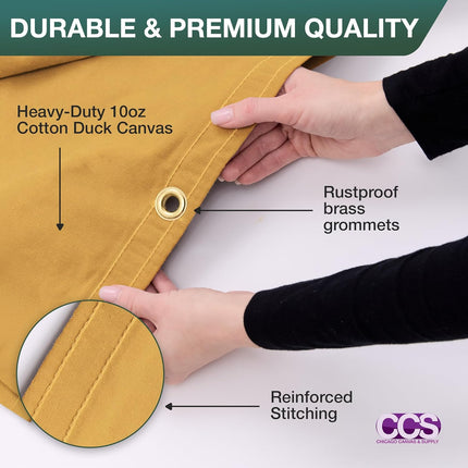 CCS Waterproof Canvas Tarp Cover – Heavy Duty Duck Cloth, Waxed Canvas Tarpaulin with Rustproof Brass Grommets for Camping, Construction, Equipment & Outdoor Use (Gold, 7x9 Ft)