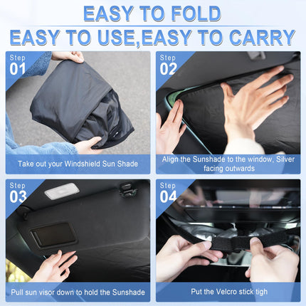 300T Universal Car Windshield Sun Shade, Foldable Reflective for Windshield & Window Shades with Overlapping Design, Car Interior Accessories (58" L x 32" W)
