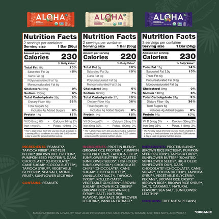 ALOHA Organic Plant Based Protein Bars - Sampler Pack #2-12 Bars, Vegan, Low Sugar, Gluten-Free, Paleo, Low Carb, Non-GMO, No Stevia, No Erythritol