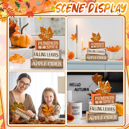 4 Pcs Thanksgiving Table Decor Wooden Stacked Maple Leaf Fall Decor
