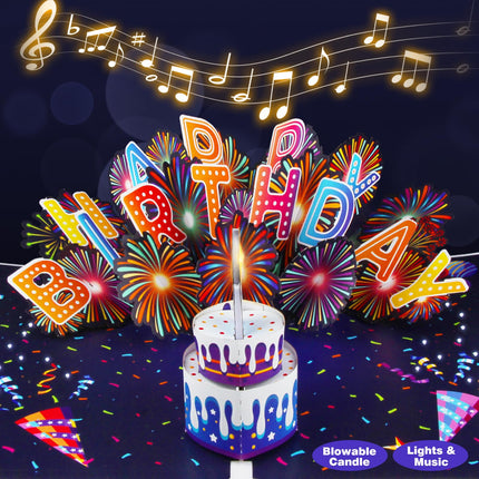 Pop Up Birthday Card with Music, Light, Firework For Men Women