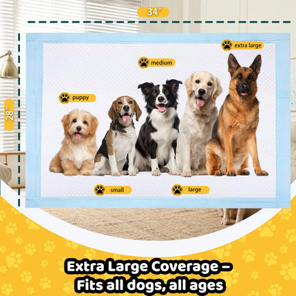 100 Count Dog Pee Pads 34" x 28", Absorbent Leak-Proof Training Pads