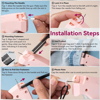 Pink Handheld Stitch Gun for Clothes with Black and White Fasteners - photo 3