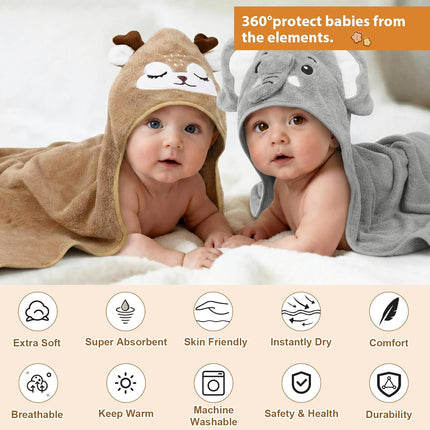 CandyHome 9 PCS Baby Bath Towels for Infants Toddlers, 3 PCS Animal Hooded Baby Towels & 6 PCS Washcloths Set, Ultra Absorbent Soft Cute Newborn Bath Essentials Gifts for Boys & Girls