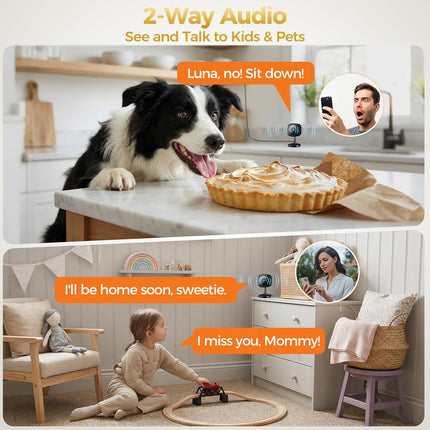ZEEPORTE 2K Indoor Cameras for Home Security - Baby Monitor and Dog Pet Camera with Motion Detection, 2-Way Audio, Night Vision, Siren, Wired Security Camera - Compatible with Alexa and Google Home